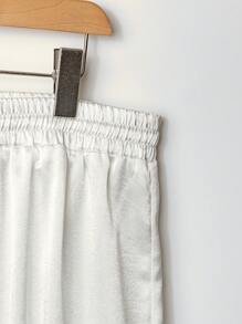 Franclia Plus Size Satin Drawstring Tie Waist Straight-Leg Pants Fall Cloth For Women - White - View 4