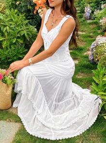 SHEIN VCAY Minigonna asimmetrica con vita elastica e pizzo a contrasto, per vacanze estive, abbigliamento estivo da donna