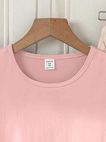 GraphicGems Girls Solid Color Round Neck Short Sleeve Pullover Set With Floral Print Long Pants, Loose Knit Fabric Comfortable Casual Homewear Set