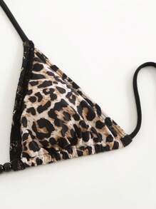 Swim SXY Sexy Leopard Print Lace Trim Bikini Set For Women, 3-Piece Swimsuit For Summer Beach Vacation