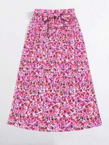 Breezaya Falda larga de playa con estampado total y nudo delantero para mujeres - Rosa Fucsia - Ver 4