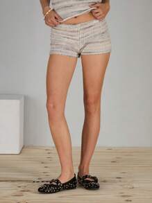 COUREZ Low Rise Knit Micro Shorts /Summer Outfits For Women Summer Shorts Y2K Summer Clothes Cute Vintage - Grey - View 4
