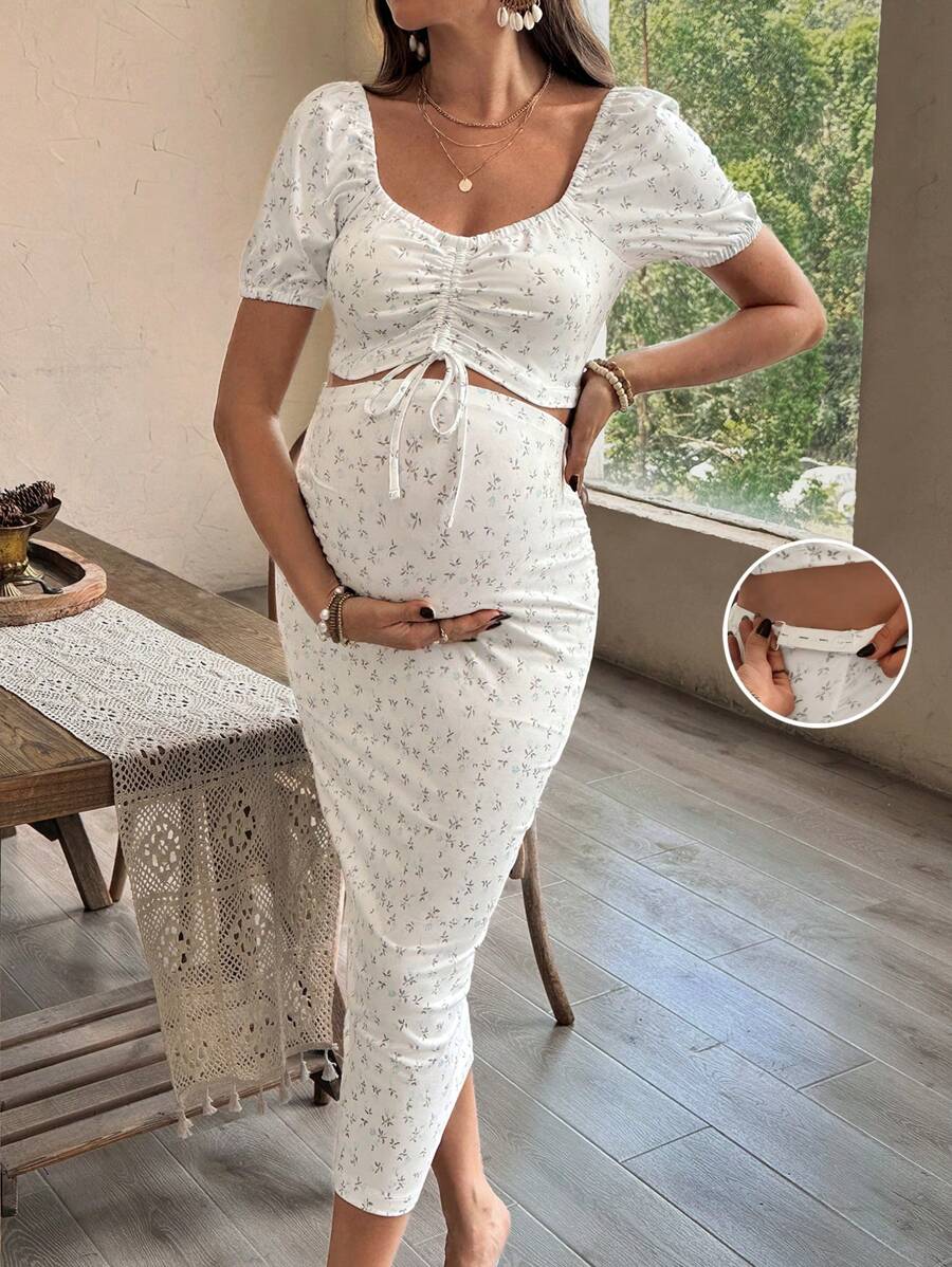 SHEIN Maternity Two Pieces Suits - White - View 1