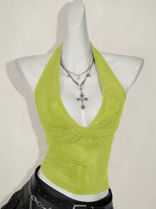 SHEIN ICON Canotta casual con scollo a V profondo e collo annodato, di moda per l'estate