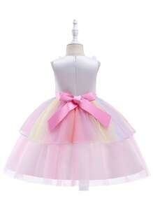 SHEIN Girls' Rainbow Tulle Unicorn Costume Princess Dress, Children's Halloween Christmas Performance Wear - Purple - View 2