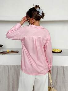 Camisa de manga larga con hombros caídos y diseño de rayas, para un uso casual y en el trabajo