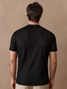 HIMLAND Men Solid Waffle Knit Tee, Summer - Black - View 3