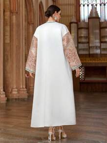 Al Najma Women's Elegant Long Sleeve Color Block Abaya, Modest Robe - Pink - View 2