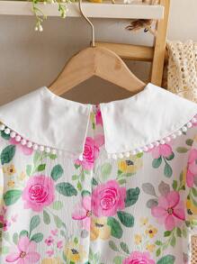 SHEIN Vestido casual con estampado floral y mangas abullonadas para niña preadolescente, ideal para días festivos