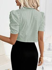 SHEIN Clasi Women's Elegant Lace Short Sleeve Button Front Cropped Jacket Office Outfits For Women