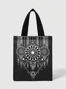 ROMWE Hộp đựng cơm trưa cách nhiệt thời trang màu đen in họa tiết Gothic, Túi chức năng, Túi đựng cơm trưa, Túi làm mát - màu đen - Xem 2