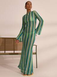 MUSERA Robe maxi évasée en tricot à rayures texturées, printemps été, vacances, style boho Ibiza, élégante, plage, mignonne, The Beach House, festival, invité de mariage, élégante, anniversaire, automne, hiver, invité de mariage d'automne hiver, tenue d'été