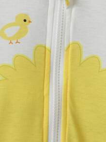 SHEIN Young Boy Cute Plush Romper With Front Zipper And Yellow Duck Decor, Suitable For 4-7 Years Old Boys To Wear In Autumn, Spring And Winter Seasons. This Romper Can Be Worn Casually As Well As For Costume Play - Multicolor - View 6