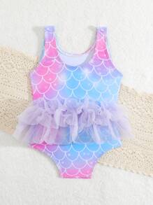 Baby Girl Random Print One-Piece Swimsuit - Multicolor - View 2