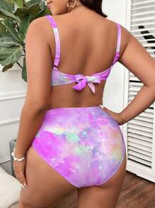 Swim Mod Bộ đồ bơi hai mảnh cỡ lớn cho nữ có áo tankini in họa tiết và quần trơn, dây đeo có thể điều chỉnh, áo ngực có gọng - Màu tím  Violet - Xem 2