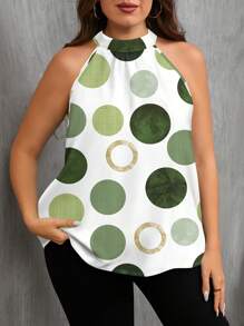 SHEIN Clasi Plus Size Women Polka Dot Print Casual Loose Shirt, Suitable For Summer Mother's Day Gift Vcay Summer Outfits Women Summer Clothing Woman S Summer Clothes Tops For Women Summer Suitable For Going Out