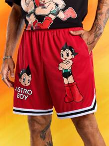 Astro Boy X SHEIN Men's Stripe & Cartoon Print Pocketed Casual Shorts