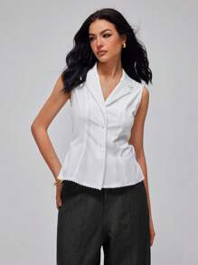 Roylia Women's Fashionable Sexy Sleeveless Ruffle Hem Crop Top, Summer - White - View 5