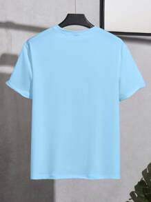 Manfinity Homme Kaos Pria Slim Fit Lengan Pendek Leher Bulat dengan Patch Grafis, Cocok untuk Musim Panas, Kaos Pria Slim Fit - Biru - View 2