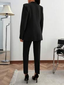 EURMUSE WOMEN ELEGANT SUIT SET WITH BUTTON DETAILED - Black - View 2