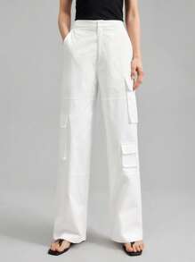 Ontre Pantaloni la modă de culoare solidă de damă, potriviti pentru vară - alb - Vizualizare 5