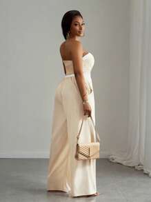 Slaydiva 2pcs Plus Size Fashion Set, Bandeau Top And Long Pants, Suitable For Summer - Apricot - View 7