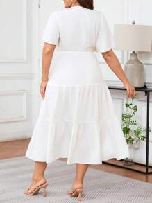 SHEIN Clasi Plus Size Fashionable Floral Embroidery Elegant Dress - White - View 2