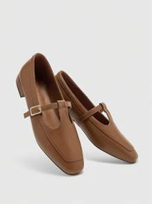 CUCCOO BIZCHIC Square Toe Comfortable Casual Office Lady Daily Versatile Flat Mary Jane Shoes, Women's High Vamp Loafer Oxfords For Christmas - Brown - View 6