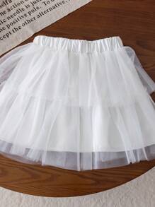 SHEIN 2pcs/Set Young Girl Fashion Contrast Color 3D Floral Decor Sleeveless Round Neck Top And Mesh Skirt Set, Versatile For Daily Wear And Outdoor Vacation, Spring/Summer  Holiday  Travel  Summer  Relax