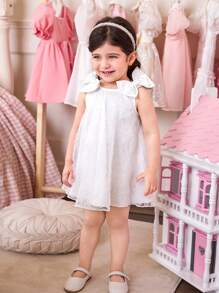 Baby Mädchen süßes & elegantes Baby Mädchen Blumen Mesh Schleife ärmelloses Mini Kleid, vielseitiges Sommerkleid