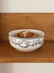 2pcs/Set Blue Ditsy Floral Printed Ceramic Bowl, Minimalist Blue Ditsy Floral Breakfast Bowl, Dessert Oatmeal Bowl, Rice Bowl, Noodle Bowl, Suitable For Restaurants, Dessert ShopsChristmas Gift
