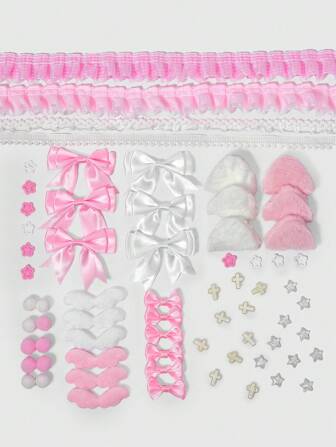 Anime Rosa Schleifen-Spitzen-Dekor Rohr Zubehör zum Selbermachen, kann verwendet werden für Kartenetui Selbermachen, Fächer Selbermachen, Hüfttasche Selbermachen, etc.
