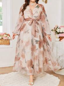 Modelyn Nuevo vestido elegante y con estilo, de cintura ceñida y bajo ancho con estampado - Albaricoque - Ver 1