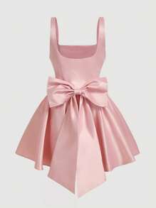 SHEIN MOD Plus Size Women White Bow Decor Mini Dress, Women's Dress, Holiday Party Dress, Elegant Dress, Women's Graceful Dress, Women's Party Dress, Graduation Gown,Corset Dress For Women - Pink - View 2