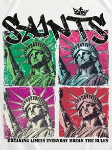 ROMWE MEN Street Life Men's Vintage Casual Statue Of Liberty Graphic Vest, Summer