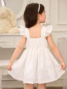 SHEIN Glamorique Kids Young Girls Lace Trim Decor Spaghetti Strap High Waist Formal Dress, Spring/Summer - White - View 2