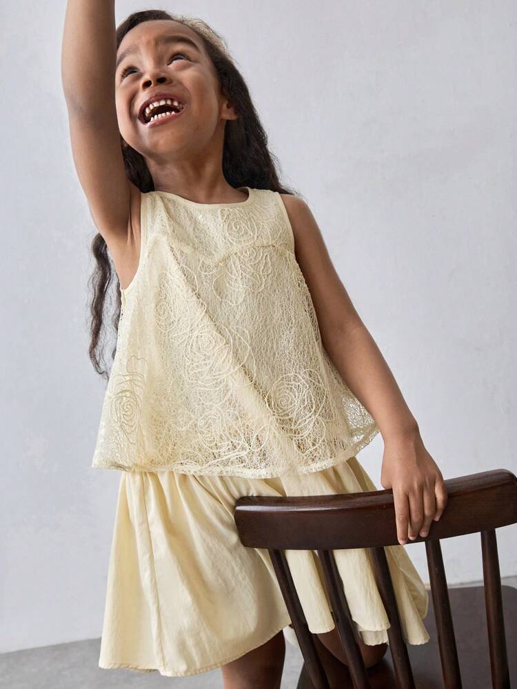 Young Girl Loose Casual Hollow Out Patchwork Knitted Sleeveless Dress