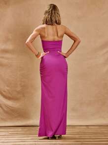 MUSERA Halter Neck Ruched Trim Fitted Maxi Dress Summer, Vacation, Festival Outfit, Y2k Wilden Out