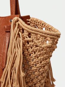 SHECARRY 女士波西米亚风格大容量手提包，优雅女士包 - 棕色 - 查看 4