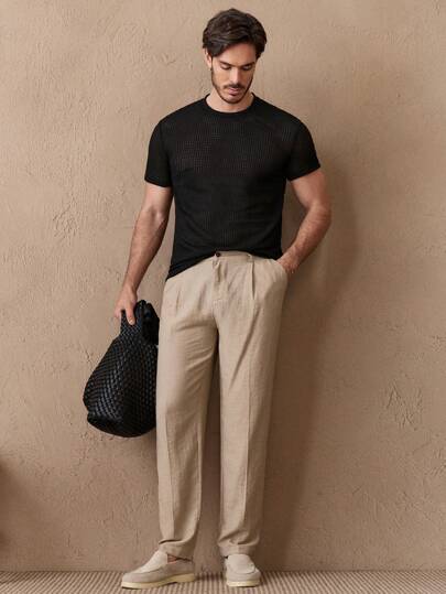 HIMLAND Men Solid Waffle Knit Tee, Summer