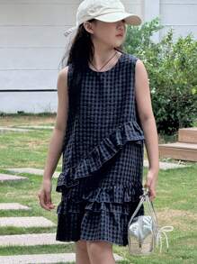 DAZY Vestido de punto sin mangas de estilo escocés para niñas, ropa de verano y vuelta al colegio