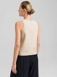 Ontre 2026SS Nowy morelowy, bezrękawnik bez rękawów, lekki, damski, na co dzień, na święta, na wesele, na festiwal muzyki country, na brunch, na lotnisko, w stylu retro z lat 90., dla nauczycieli, do biura - Kolor khaki - Zobacz 6