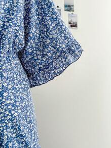 Soleia Plus Size Boho Ditsy Floral Print Knot Front Romper, For Summer