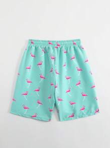 Short de baño informal con cintura de cordón y estampado de flamencos para adolescentes