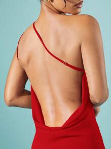 Hauture Vestido mini con un hombro, drapeado y espalda abierta de gasa sólida, vestido sin espalda - Rojo - Ver 4