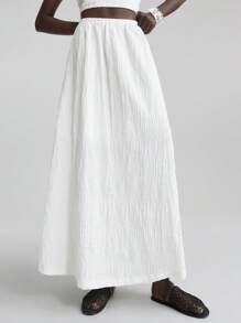 Ontre 女式两件套纹理面料白色休闲无袖长裙夏季套装，包括上衣和下装 - 白色 - 查看 4