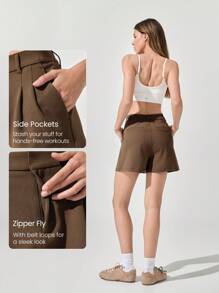 GLOWMODE Easy Win 抗皱弹性腰带前拉链工作短裤带侧袋日常休闲办公室工作休闲