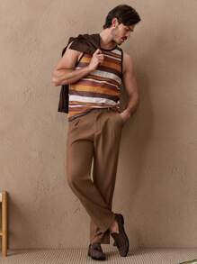 HIMLAND Men Striped Print Tank Top Sleeveless Graphic Colorful Tank Top
