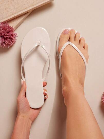 Vegan Patent Leather Thong-Toe Flip Flops