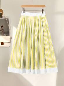 Franclia Women Striped High Waist A-Line Versatile Skirt, Suitable For Commuting And Vacation